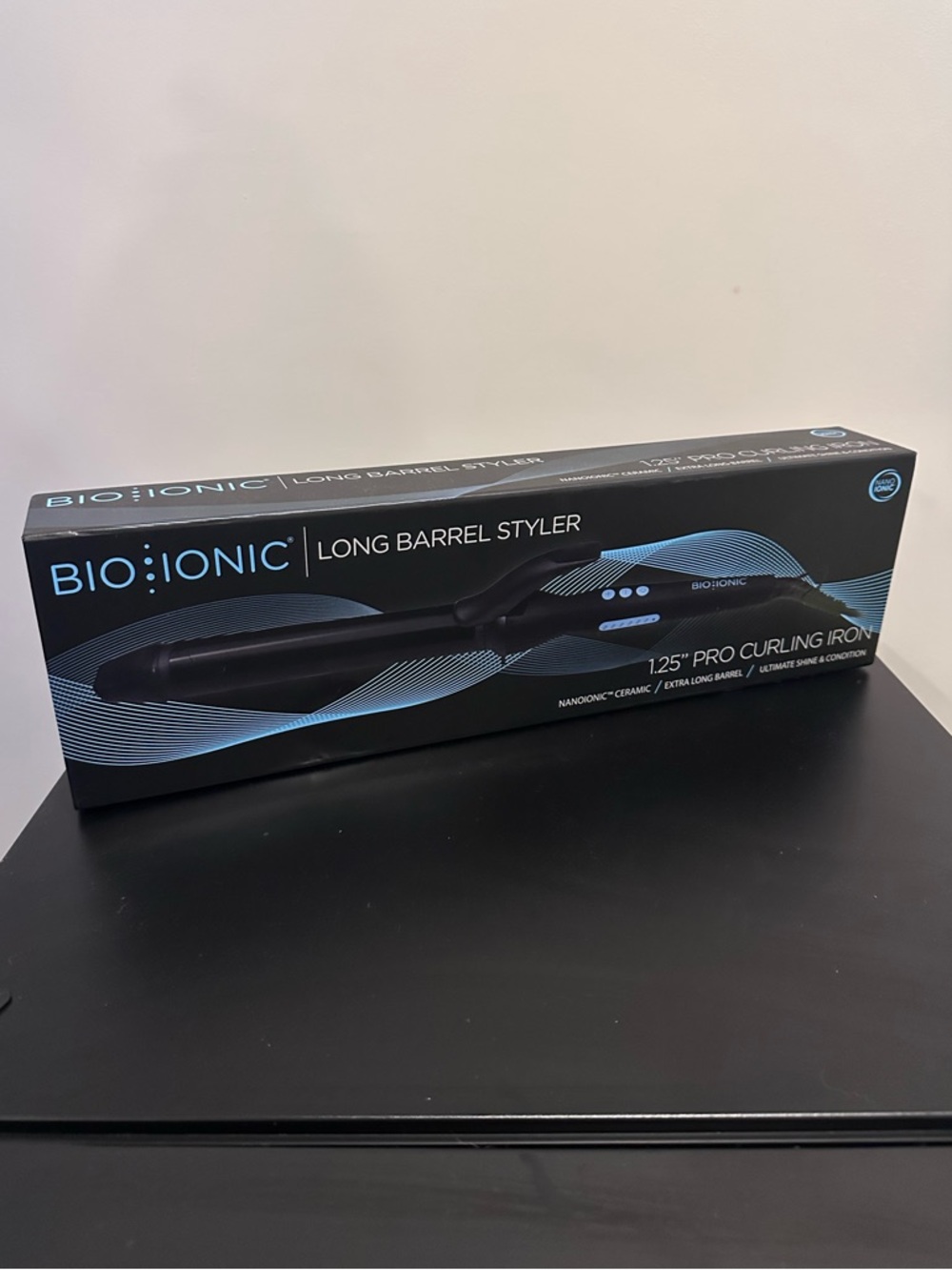 Bio Ionic Long Barrel Styler 1.25" Curling Iron Black Ceramic Extra Long Barrel
